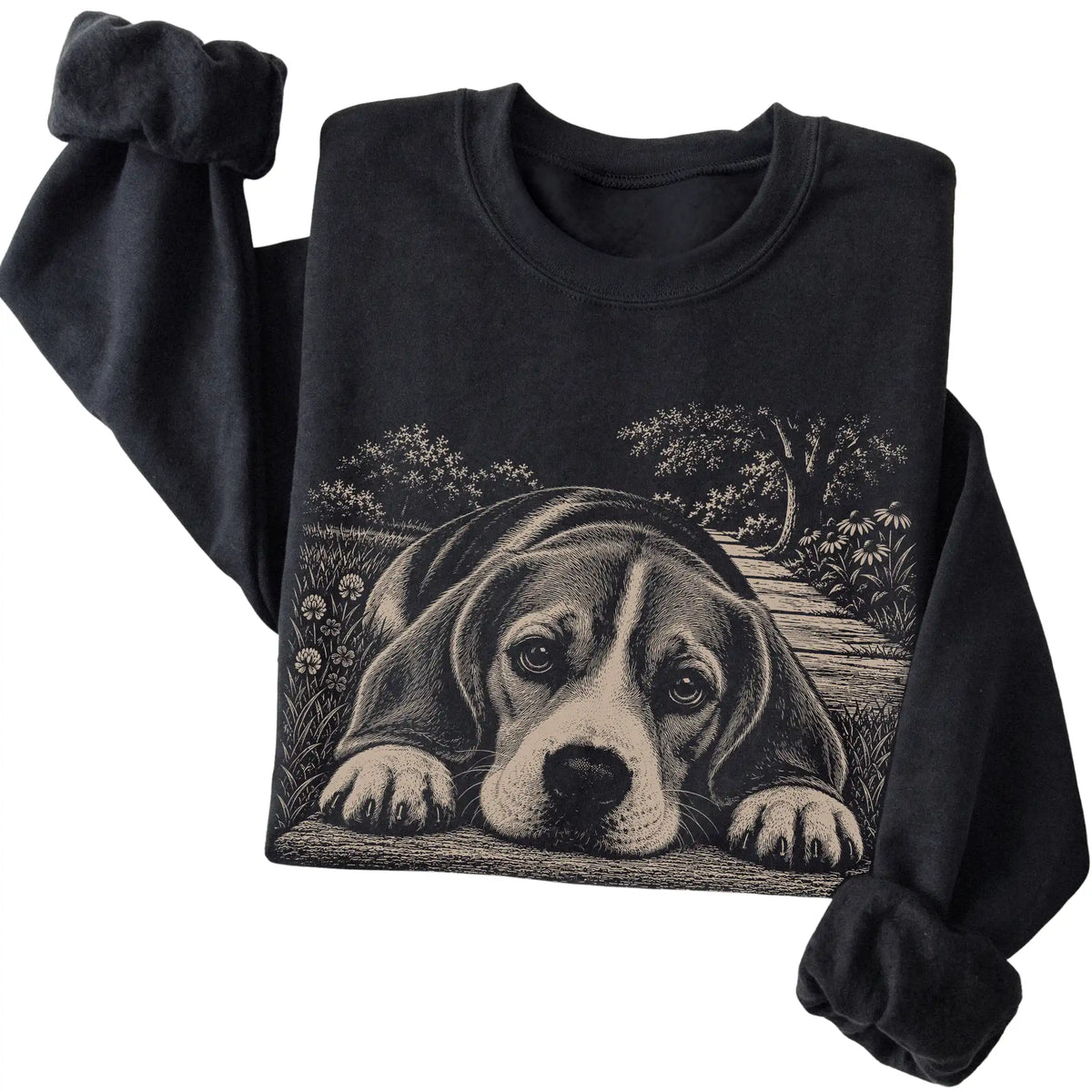 Beagle Karma crewneck sweatshirt in Black — Folded Detail