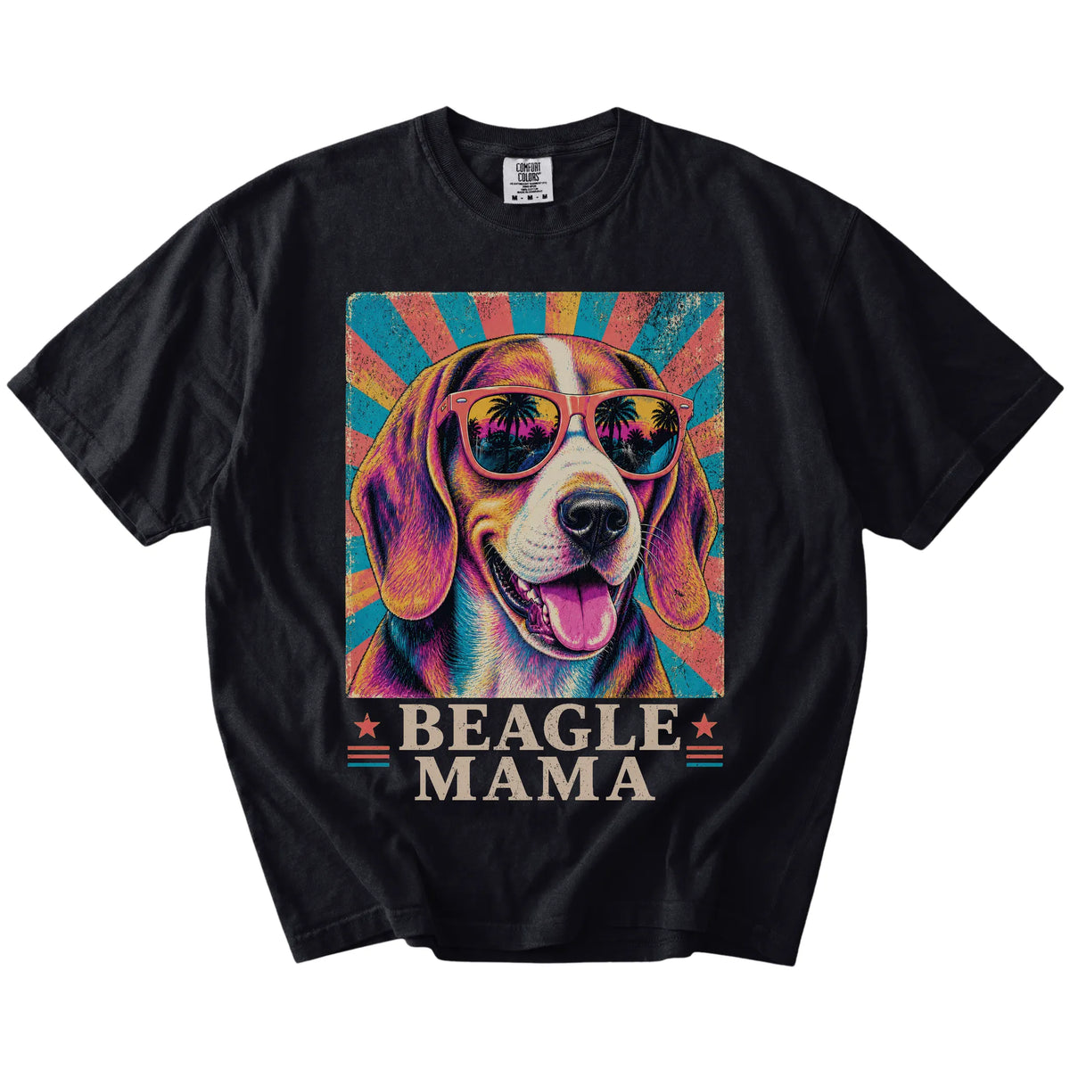 Retro Beagle Mama design on a Black Comfort Colors T-shirt