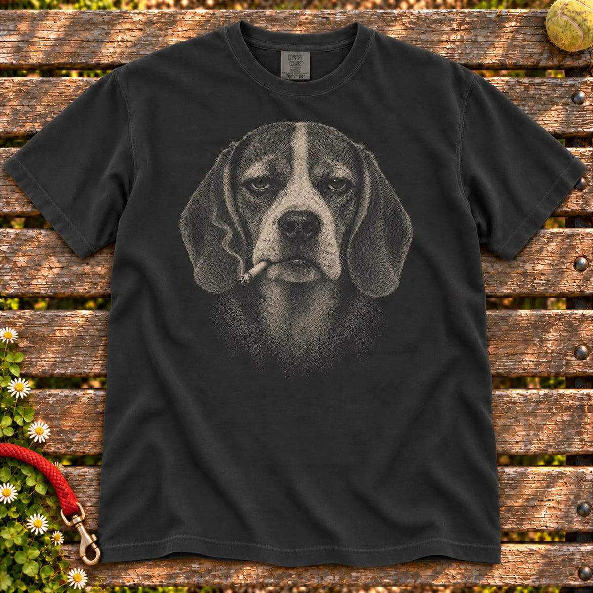 Beagle smoking design on a Black t-shirt