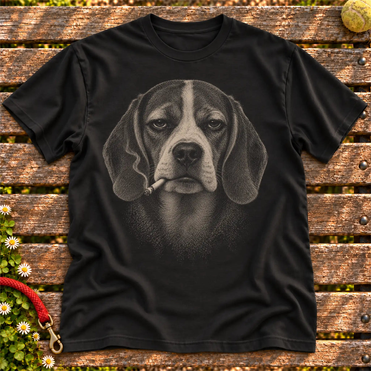 Beagle smoking design on a Black t-shirt