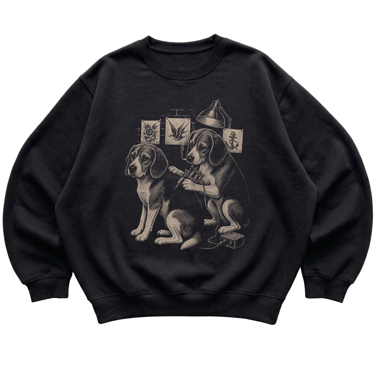Black Beagle Dog Tattoo Artist shirt laid flat