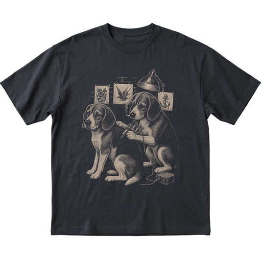 Black Beagle Dog Tattoo Artist shirt laid flat