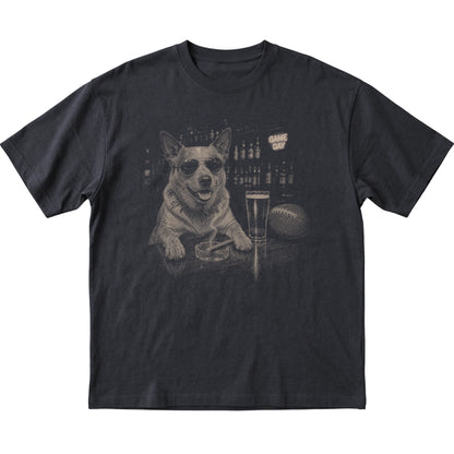Black Beer and Football Australian Cattle Dog T-shirt, laid flat
