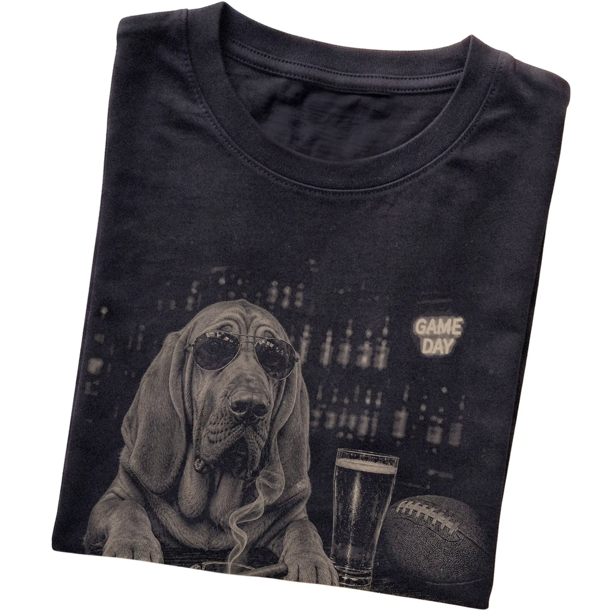 Black Beer and Football Bloodhound T-shirt, folded