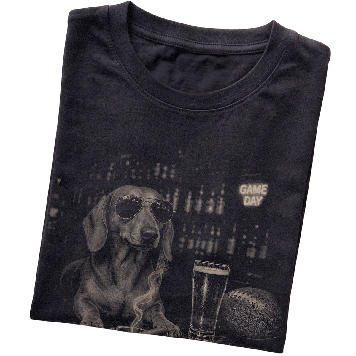 Black Beer and Football Dachshund T-shirt, folded
