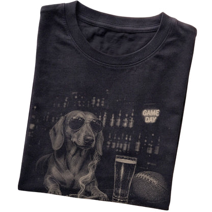 Black Beer and Football Dachshund T-shirt, folded