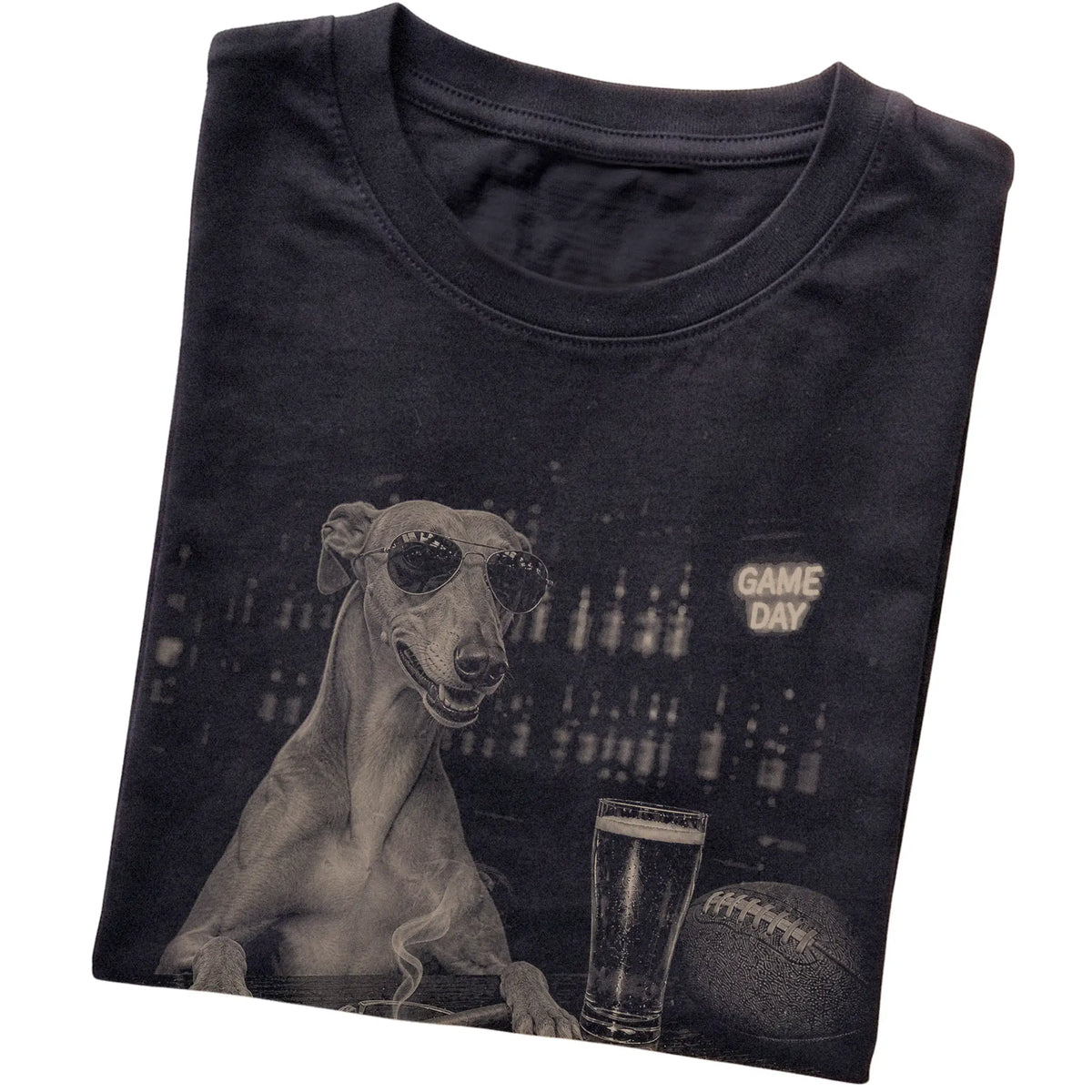 Black Beer and Football Greyhound T-shirt, folded