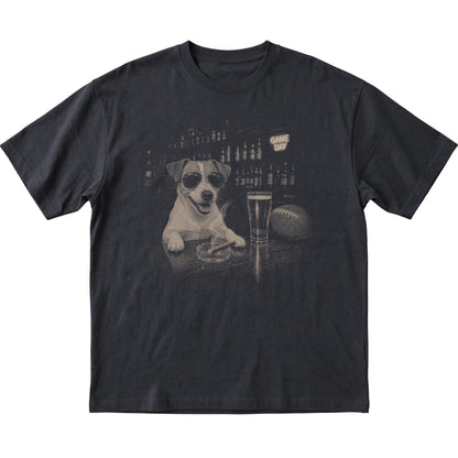 Black Beer and Football Jack Russell T-shirt, laid flat