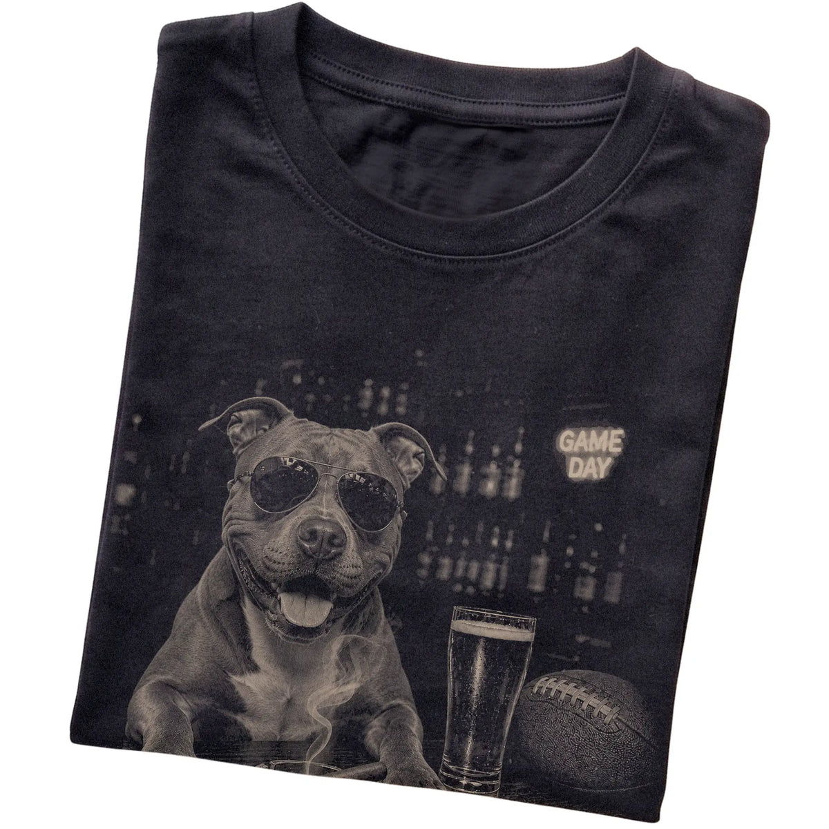 Black Beer and Football Pitbull T-shirt, folded