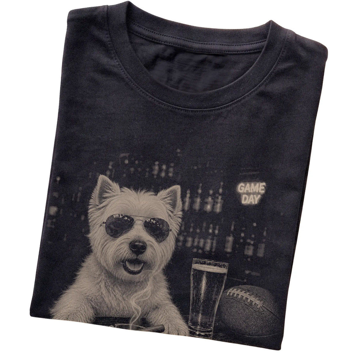 Black Beer and Football Westie T-shirt, folded