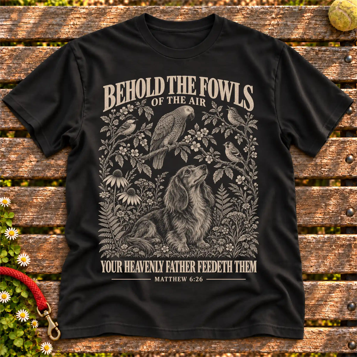 Black Behold the Fowls scripture Softstyle T-shirt