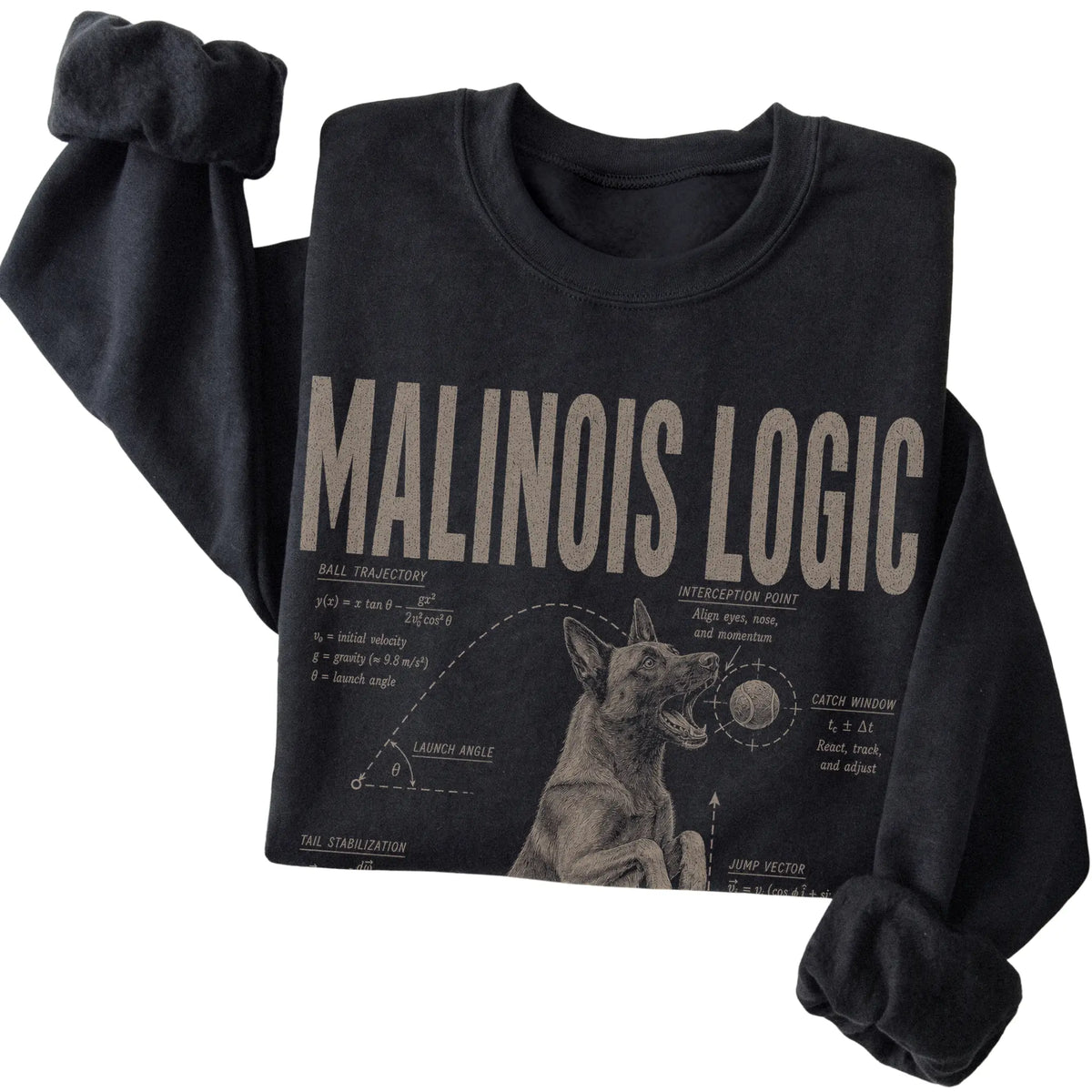 Black Belgian Malinois Ball Logic T-Shirt folded detail