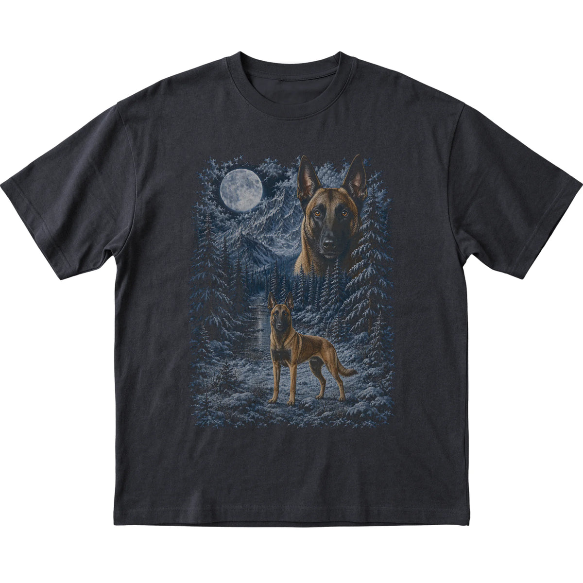 Belgian Malinois Forest Moon T-Shirt in Black