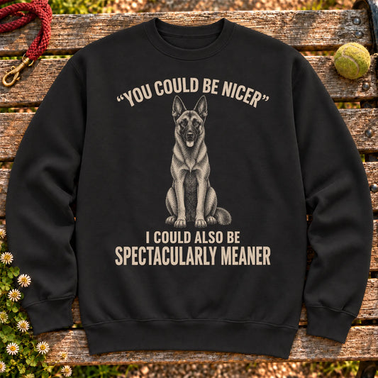 Belgian Malinois Guard Dog on a Black crewneck sweatshirt, shown flat