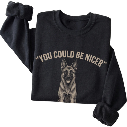 Belgian Malinois Guard Dog Sweatshirt in Black — folded detail
