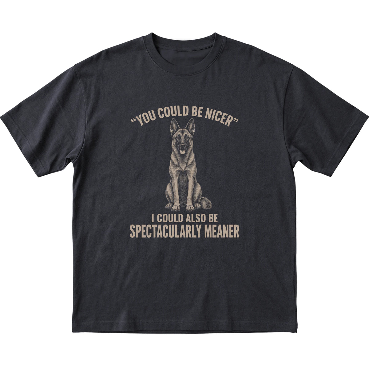 Belgian Malinois Guard Dog T-Shirt in Black — flat lay