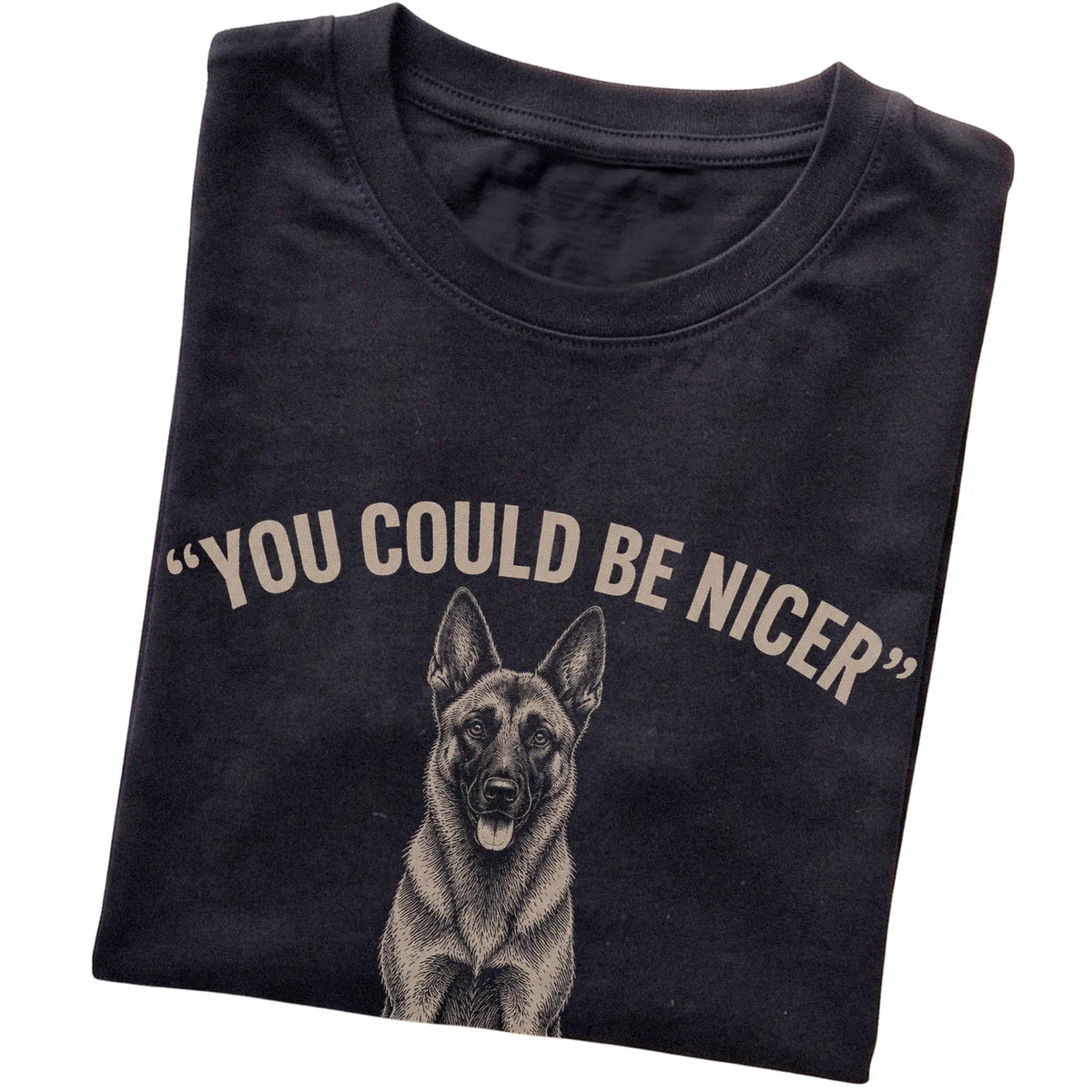 Belgian Malinois Guard Dog T-Shirt in Black — folded detail