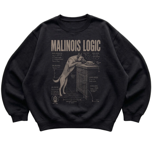 Black Belgian Malinois Logic sweatshirt laid flat
