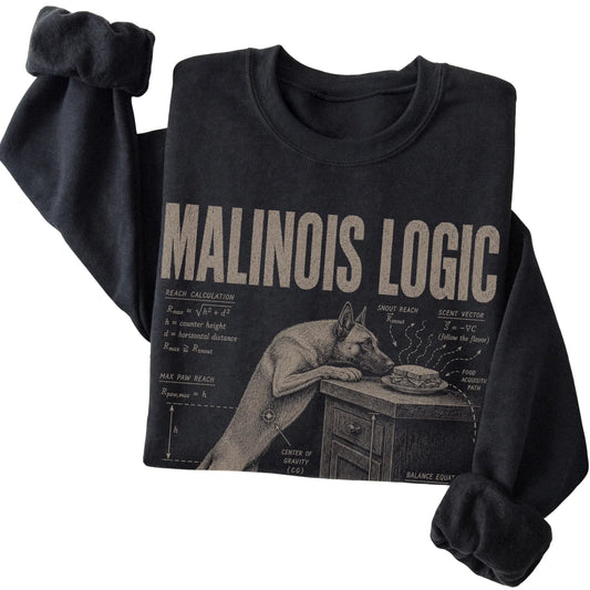 Black Belgian Malinois Logic sweatshirt folded detail