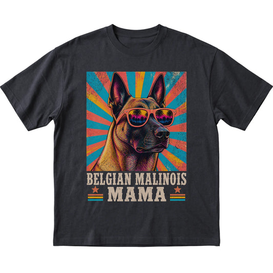 Retro Belgian Malinois Mama design on a Black softstyle T-shirt