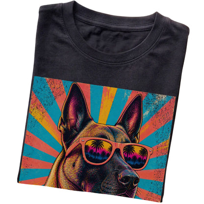 Folded Black softstyle T-shirt with a Retro Belgian Malinois Mama design