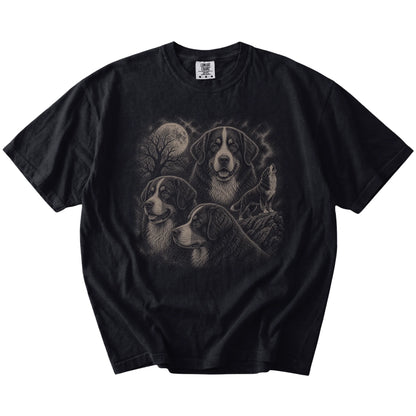 Vintage moon montage featuring Bernese Mountain Dog on a Black Comfort Colors® T-shirt