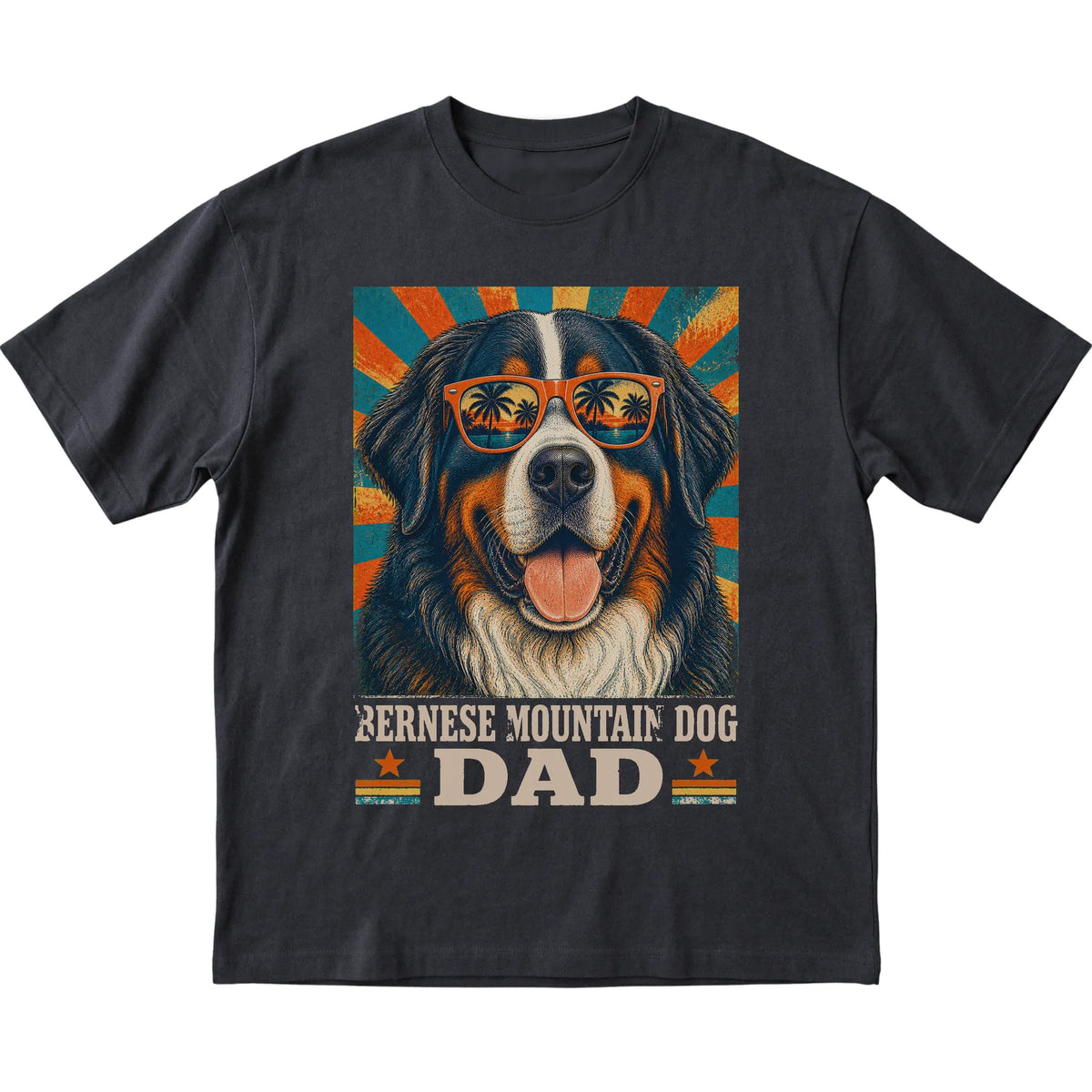 Retro Bernese Mountain Dog Dad design on a Black softstyle T-shirt