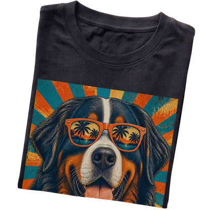 Folded Black softstyle T-shirt with a Retro Bernese Mountain Dog Dad design