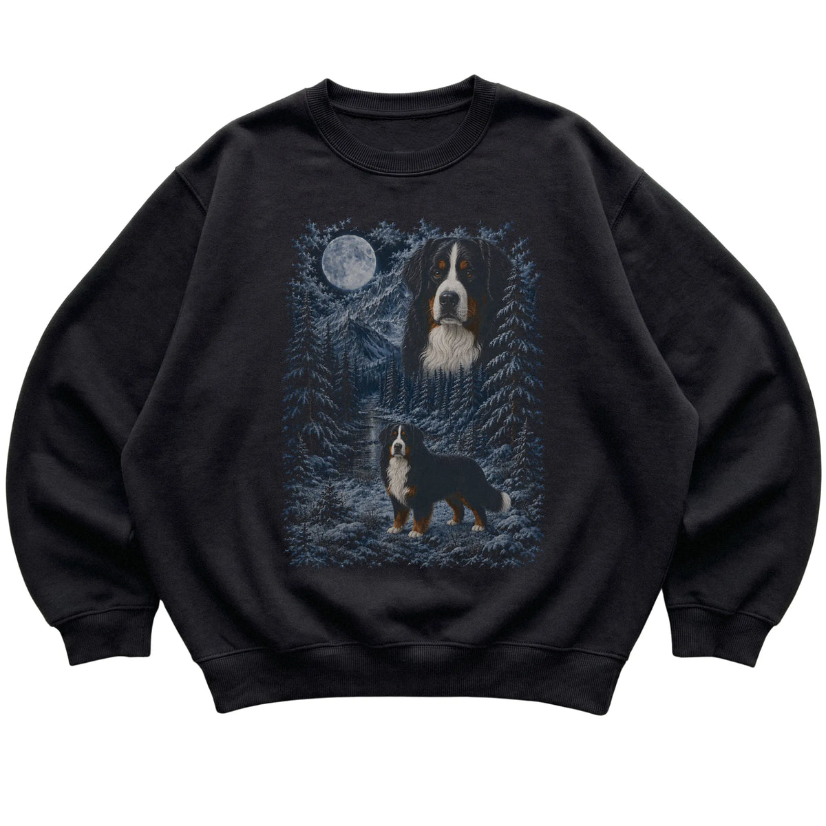 Bernese Mountain Dog Forest Moon Sweatshirt in Black