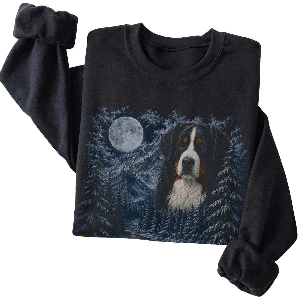Bernese Mountain Dog Forest Moon Sweatshirt in Black