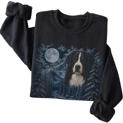 Bernese Mountain Dog Forest Moon Sweatshirt in Black