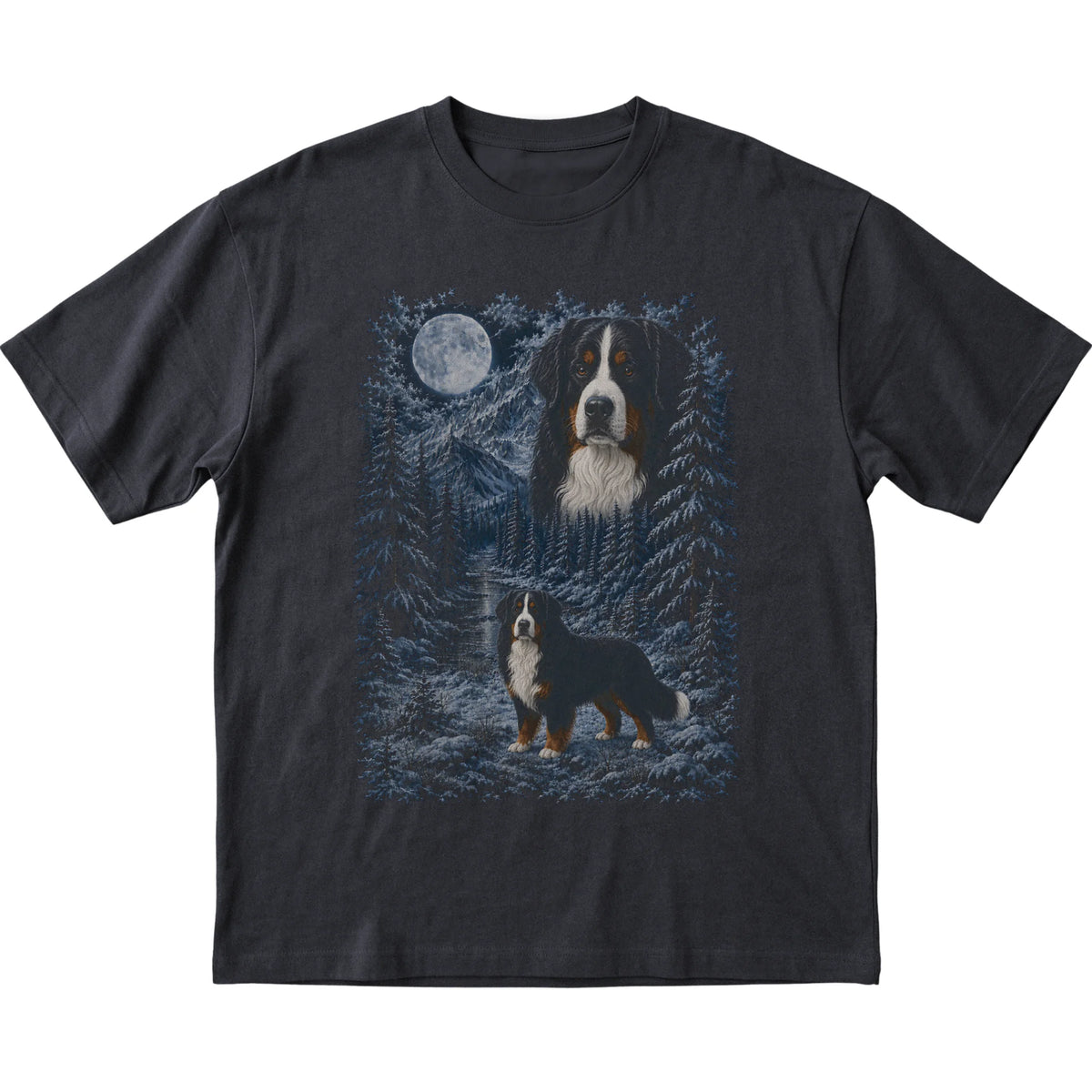 Bernese Mountain Dog Forest Moon T-Shirt in Black