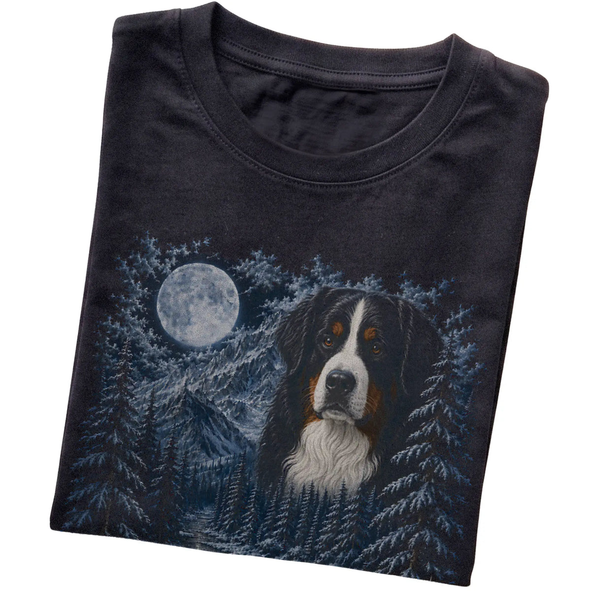 Bernese Mountain Dog Forest Moon T-Shirt in Black