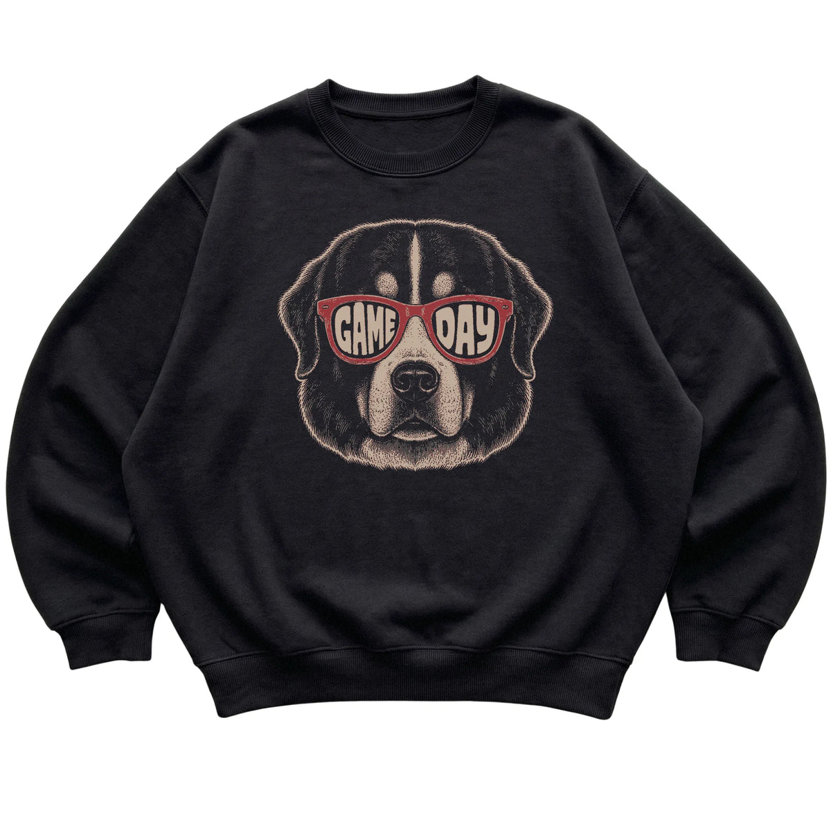 Black Bernese Mountain Dog Game Day Sunglasses sweatshirt, laid flat