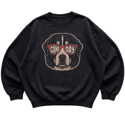 Black Bernese Mountain Dog Game Day Sunglasses sweatshirt, laid flat