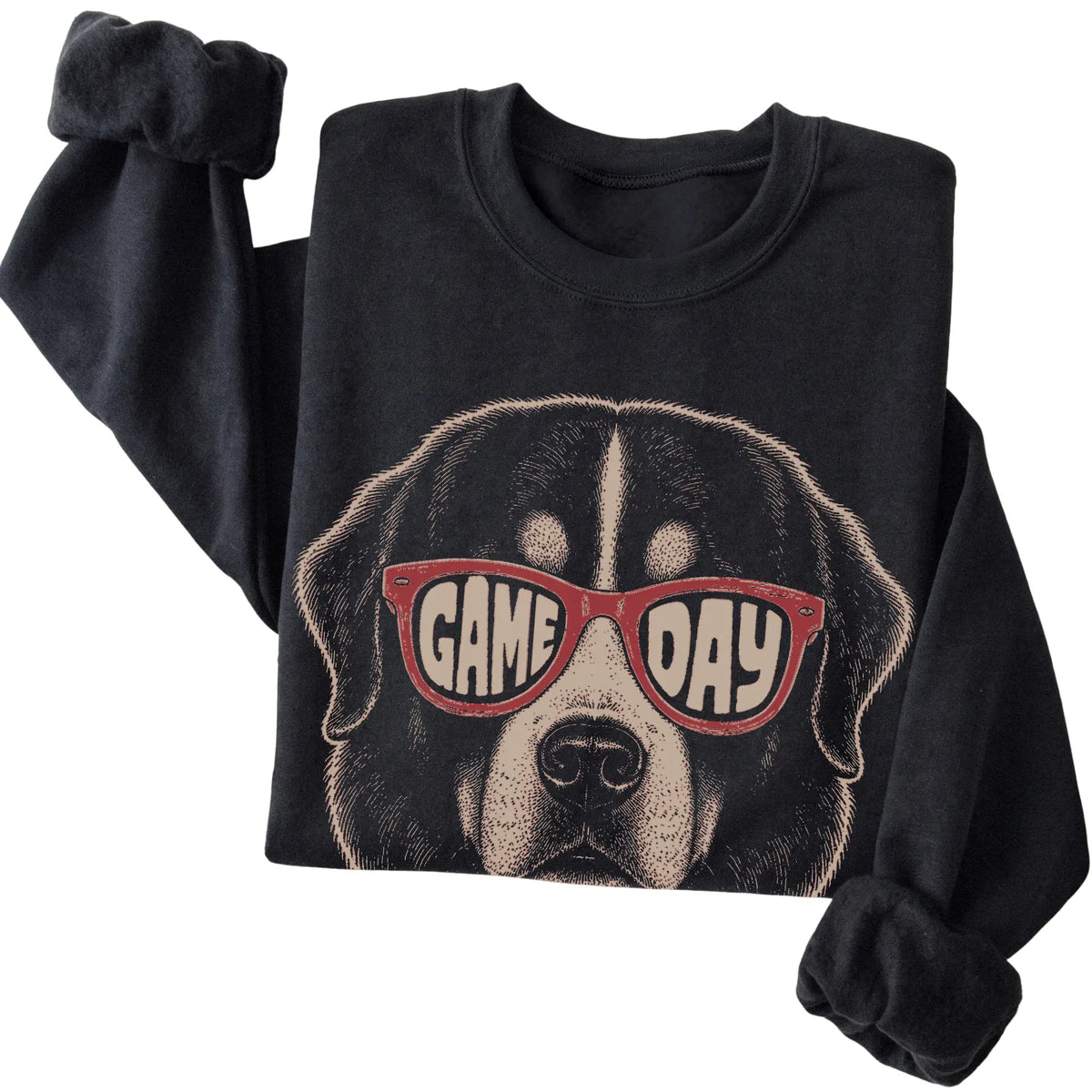 Black Bernese Mountain Dog Game Day Sunglasses sweatshirt, folded
