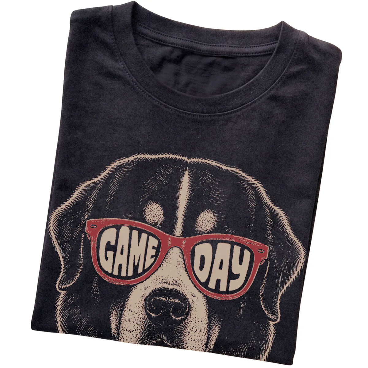 Black Bernese Mountain Dog Game Day Sunglasses T-shirt, folded