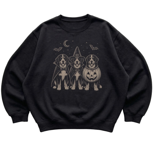 Black Bernese Mountain Dog Halloween Costume sweatshirt, flat view