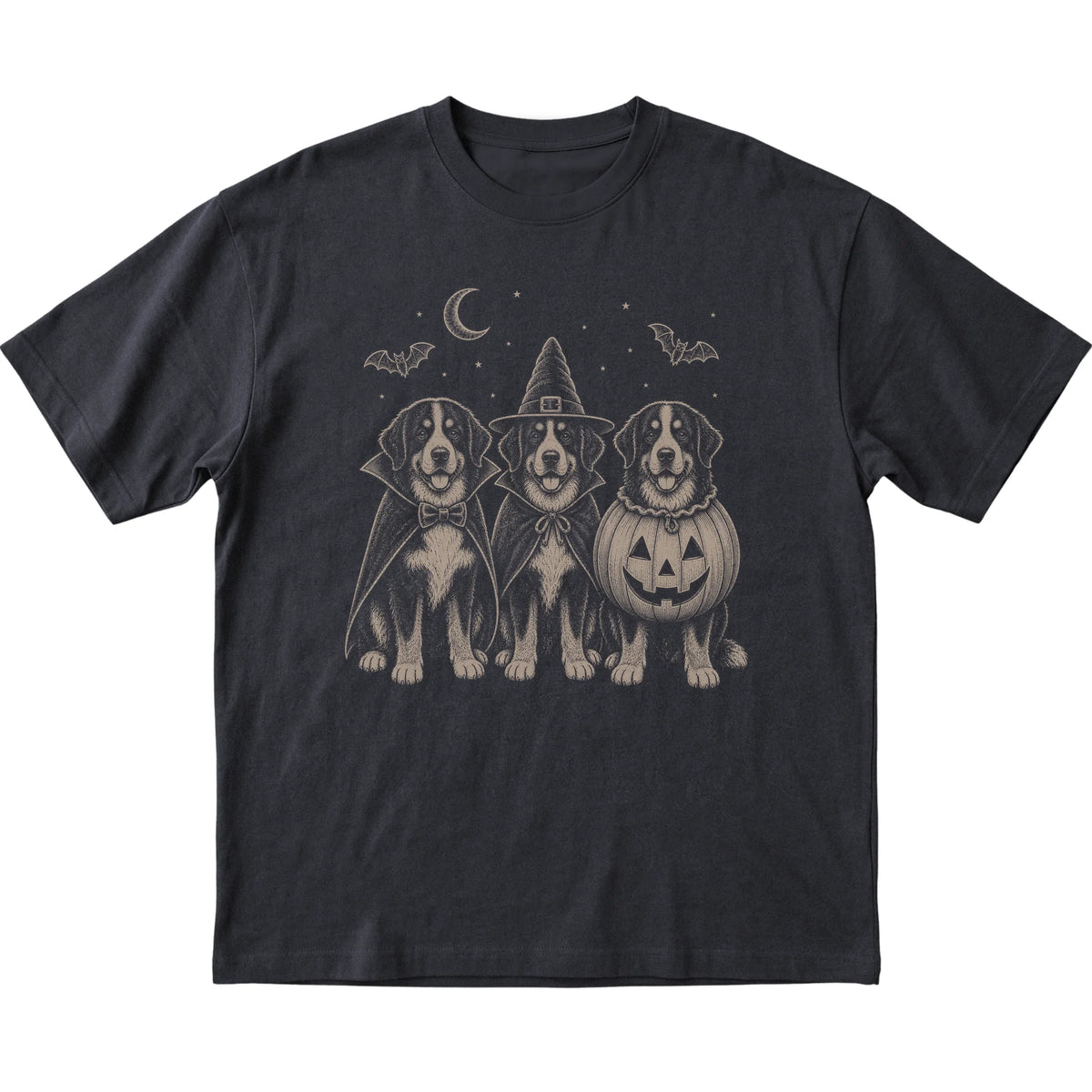 Black Bernese Mountain Dog Halloween Costume T-shirt, flat view