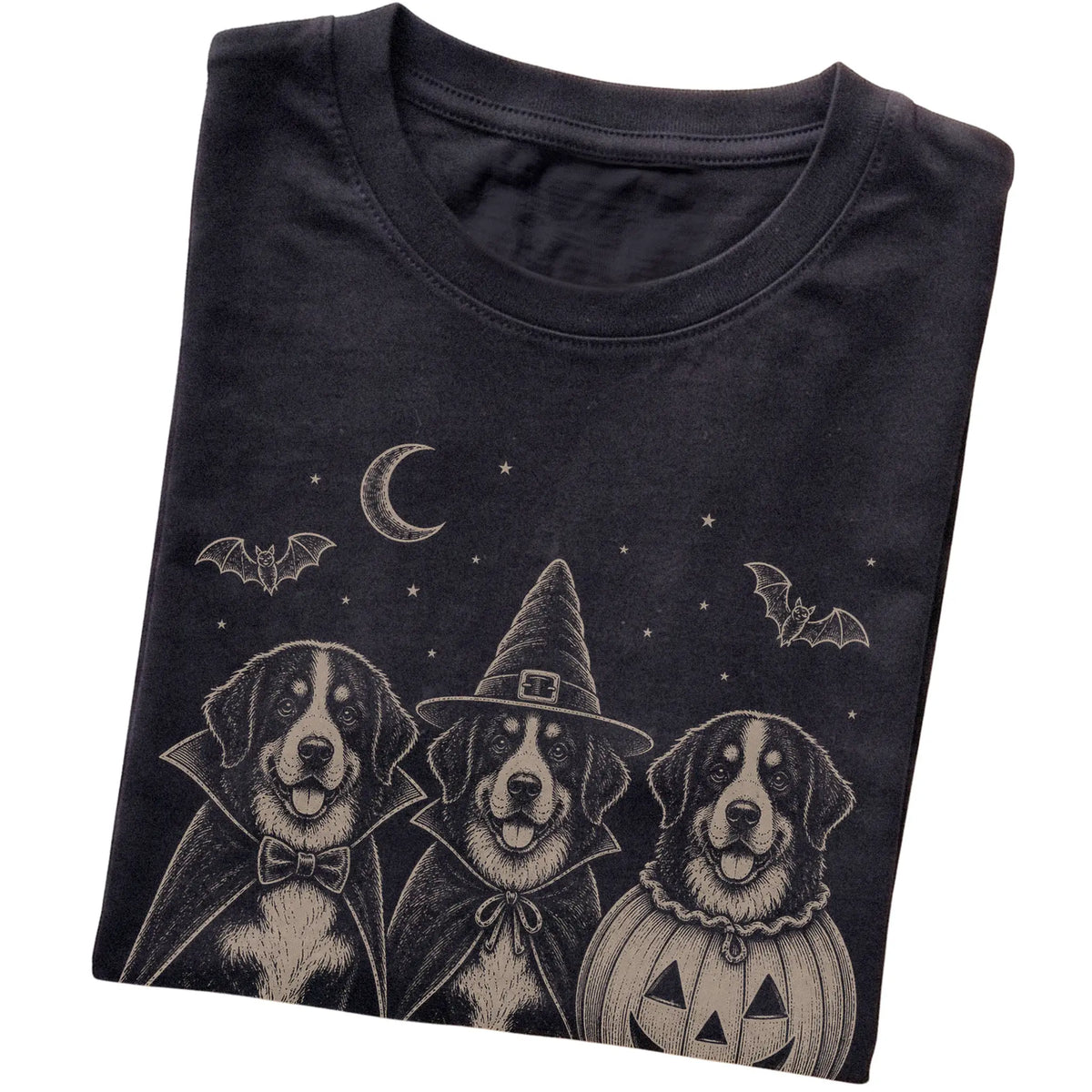 Black Bernese Mountain Dog Halloween Costume T-shirt, folded view
