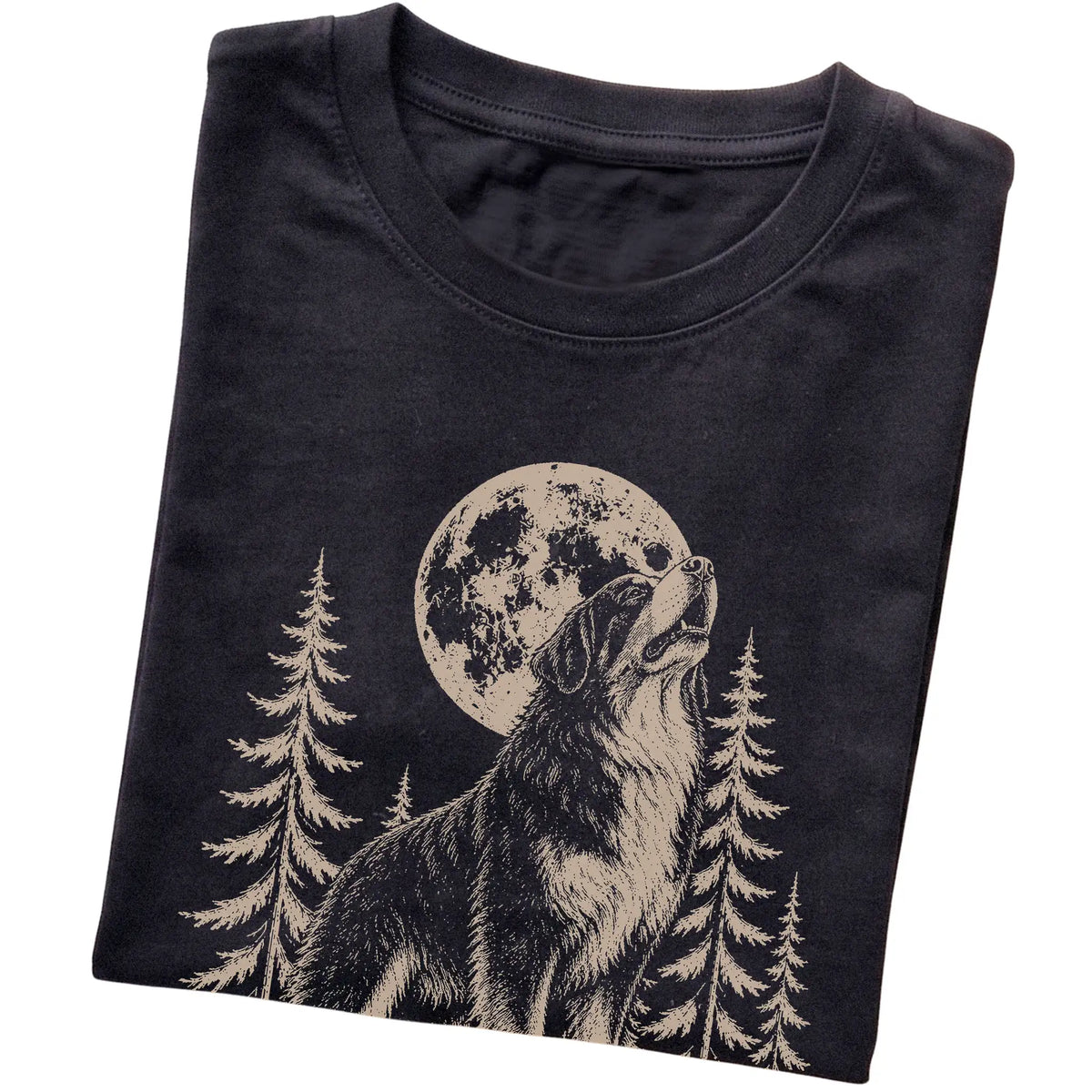 Bernese Mountain Dog Howling at the Moon softstyle T-shirt in Black