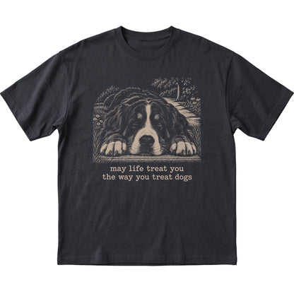 Bernese Mountain Dog Karma Softstyle T-shirt in Black — Flat Lay