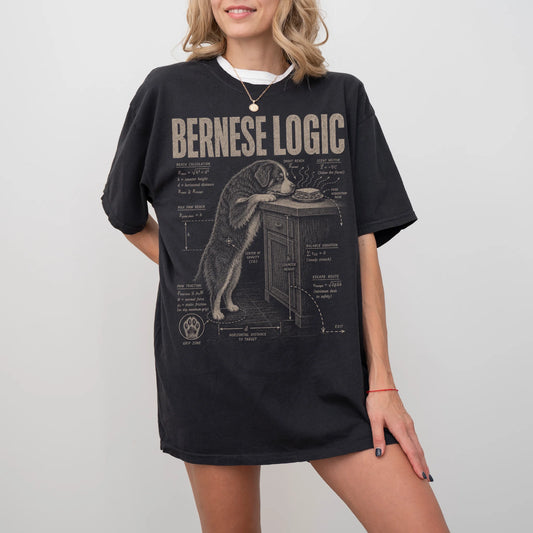 Person wearing a Black Bernese Mountain Dog Logic t-shirt
