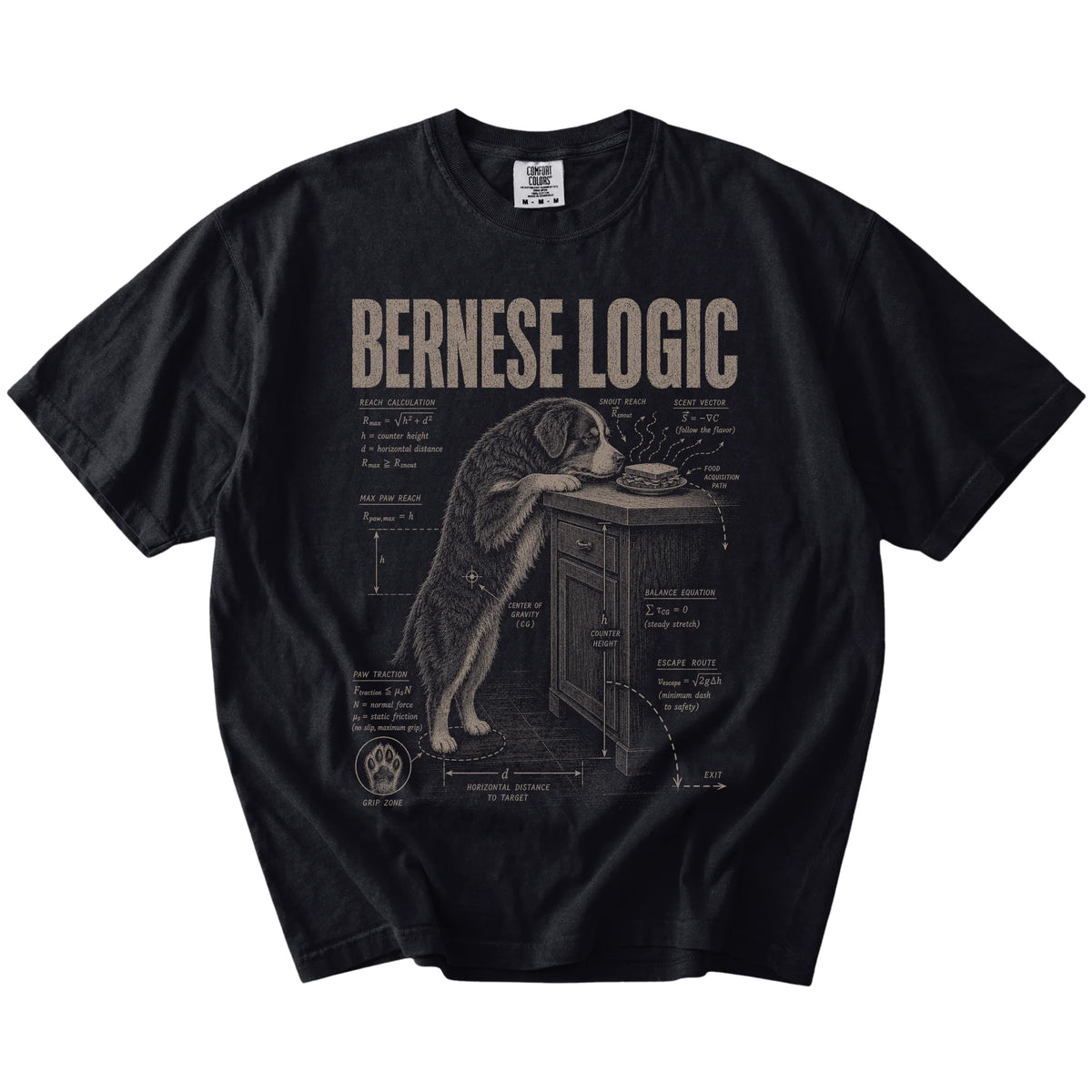 Black Bernese Mountain Dog Logic t-shirt laid flat