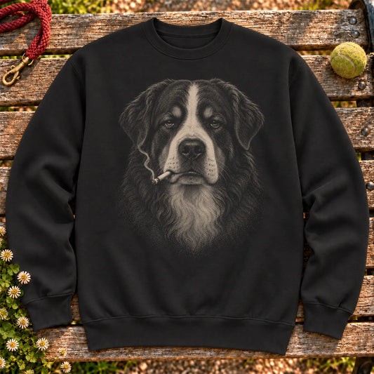 Bernese Mountain Dog smoking design on a Black sweatshirt