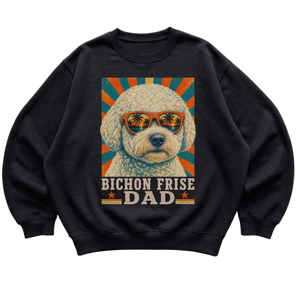 Retro Bichon Frise Dad design on a Black crewneck sweatshirt