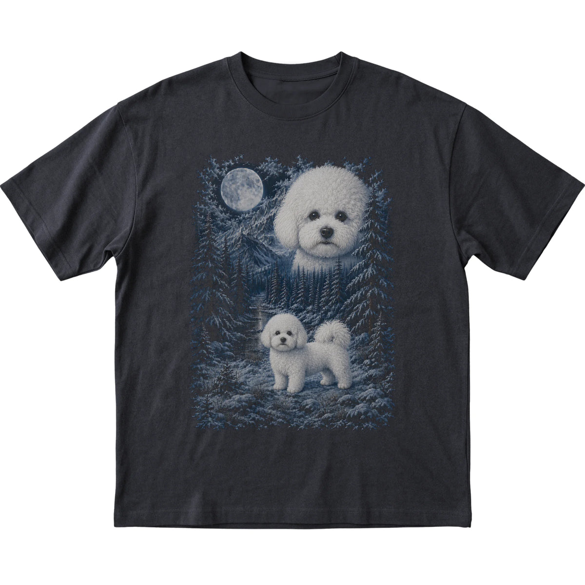 Bichon Frise Forest Moon T-Shirt in Black