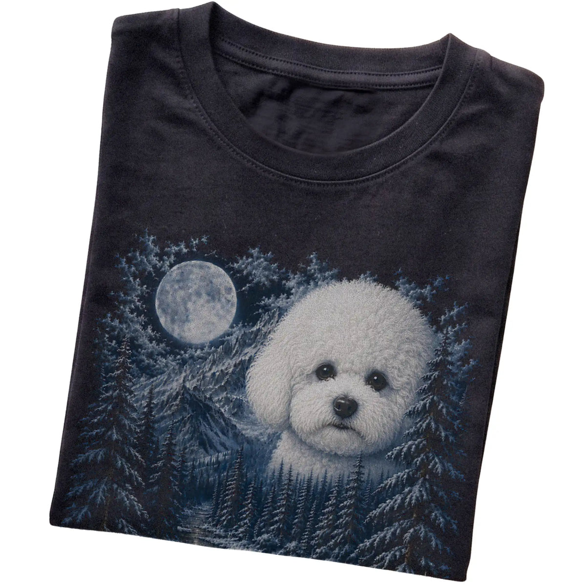 Bichon Frise Forest Moon T-Shirt in Black
