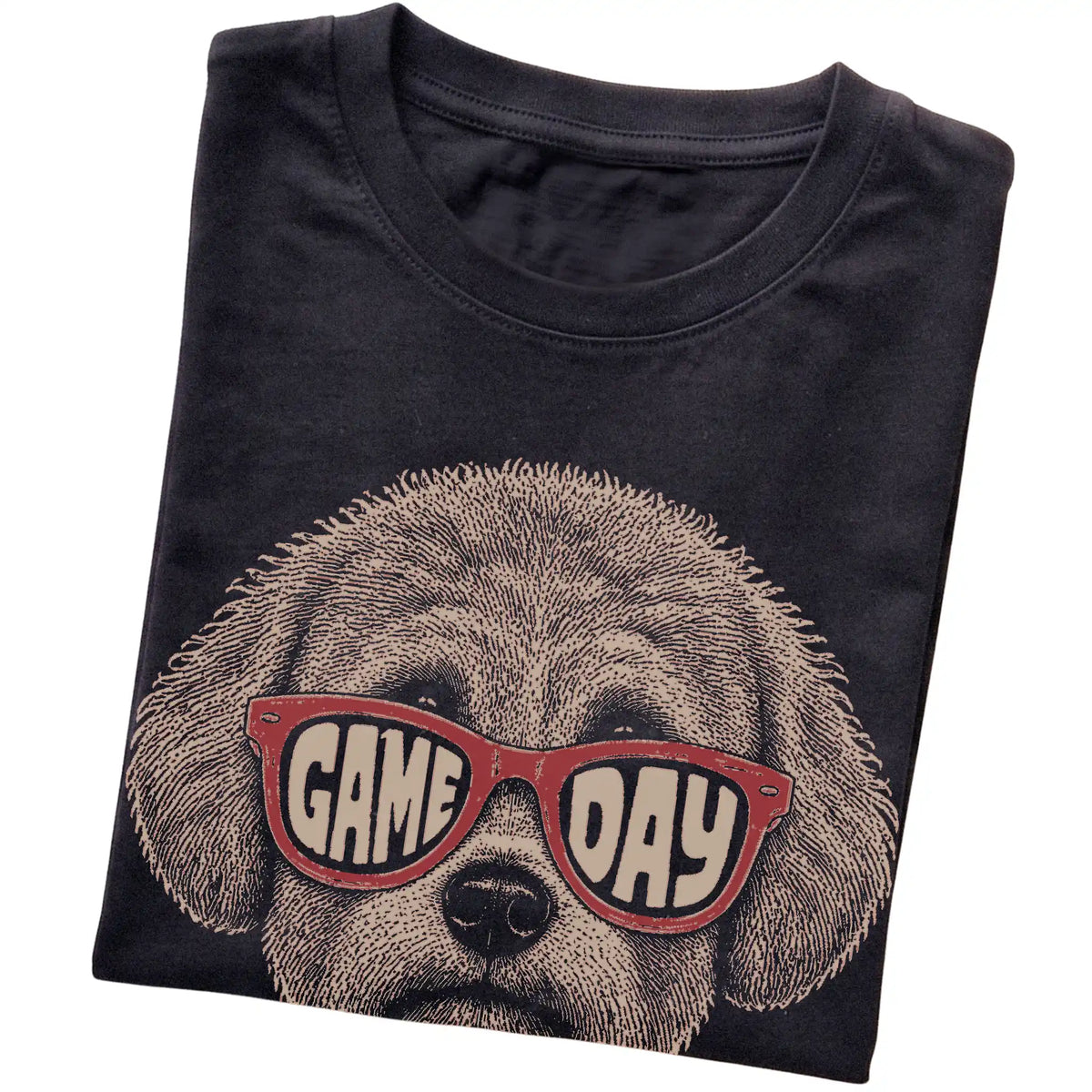 Black Bichon Frise Game Day Sunglasses T-shirt, folded