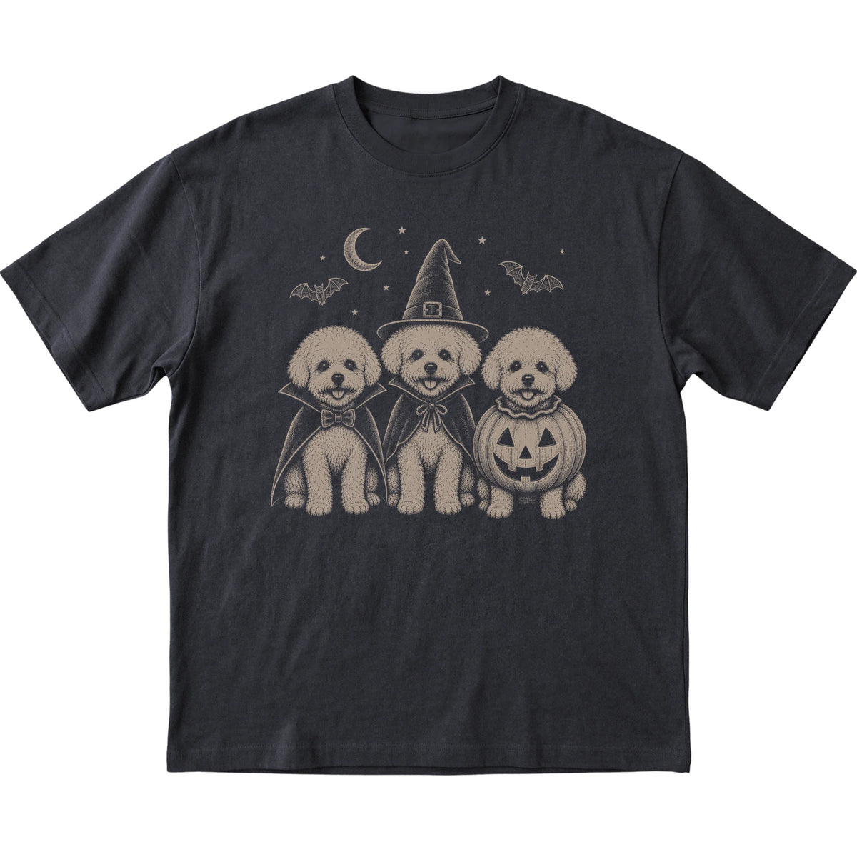 Black Bichon Frise Halloween Costume T-shirt, flat view